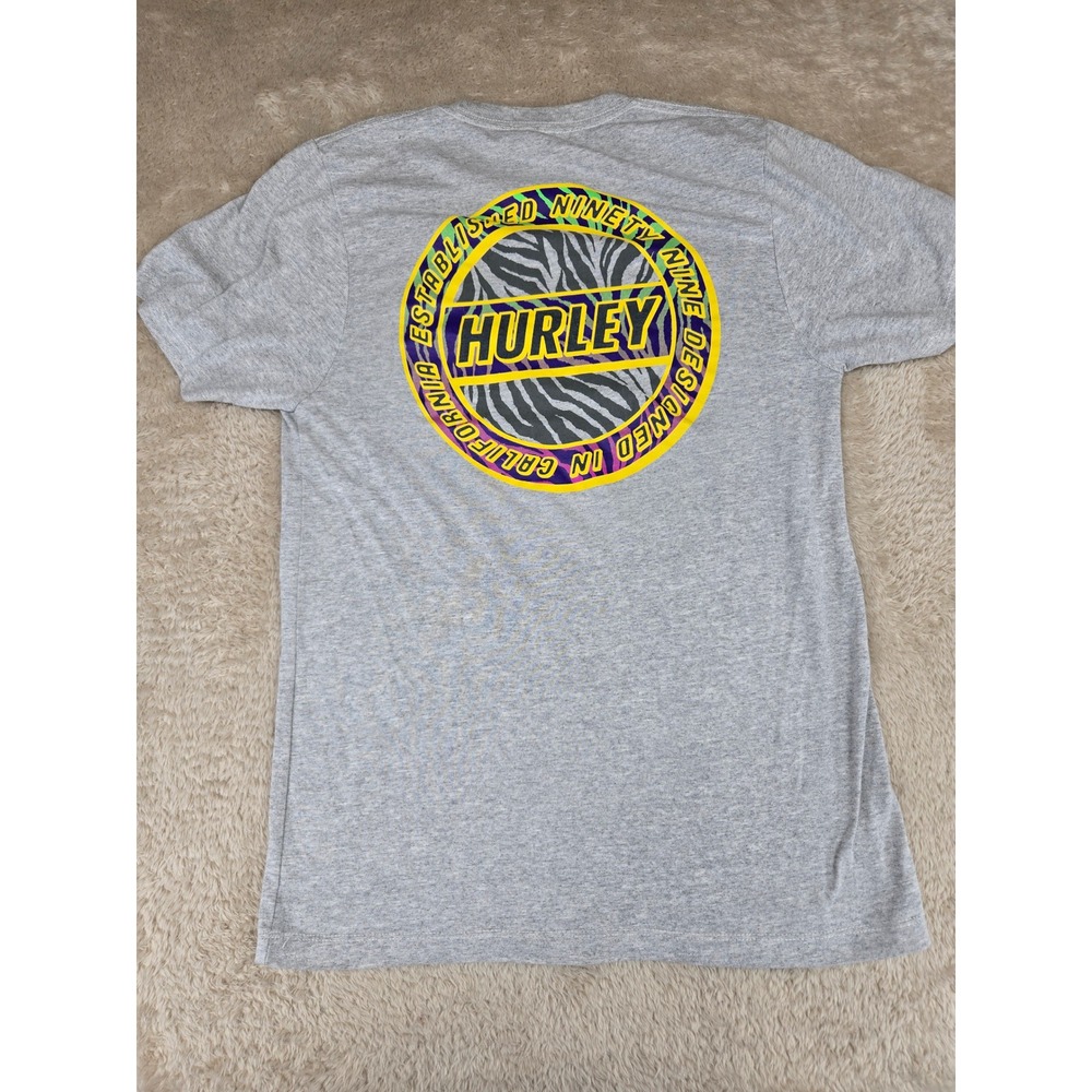 Hurley Mens Heather Gray‎ Zebra Graphic Logo T-Shirt S Short Sleeve California